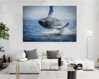 Big Blue Whale Decor Art Whale Design Wall Pictures Whale Modern Wall Decor Whale Canvas Prints Underwater Life Original Home Art