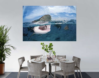 Shark Attack Canvas Print – Underwater Ocean Predator Wall Art