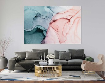 Abstract Ink Flow Canvas Print – Modern Pink and Blue Wall Art