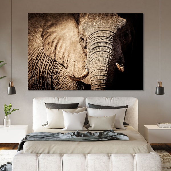 Big African Elephant Art for Wall Elephant Canvas Print Wall Decor With Elephant Detailed Photo Elephant Original Home Art Photo Elephant