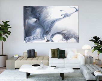 Monochrome Abstract Canvas Print – Marble-Inspired Fluid Ink Art
