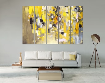 Yellow Brush Strokes Abstract Oil Painting on Canvas, Modern Wall Decor