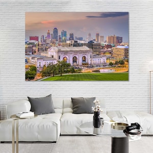 Kansas City Evening City Print Canvas Kansas City Photo Artwork Kansas City Contemporary Wall Art Kansas City Cityscape Decor Missouri Paint