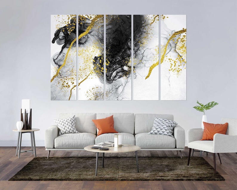 Gold and Black Abstract Painting Decor Abstract Modish Art Wall Abstract Large Print on Canvas Abstract Colorful Wall Decor Abstract Gold