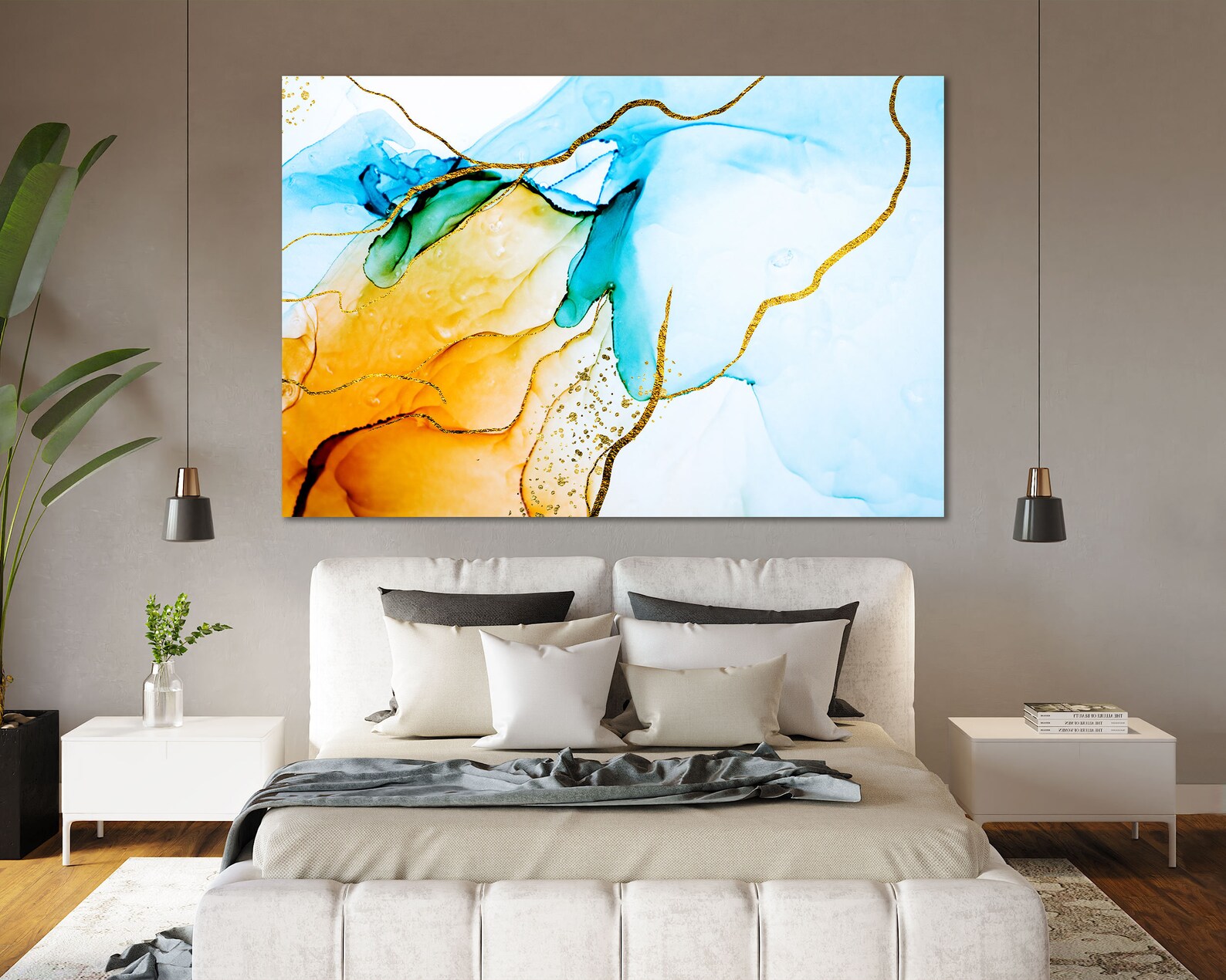 Yellow and Blue Abstract Wall Canvas Art Abstract Canvas Home Etsy