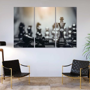 Game of Chess Stylish Wall Decor Chess Pictures for Game Room Walls Chess Paintings for Home Chess Large Framed Canvas Art Decor Chess Decor