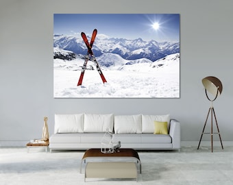 Snowy Alpine Ski Landscape Photography Print – Winter Mountain Wall Art | Ski Resort Poster, Snow Sports Adventure Decor