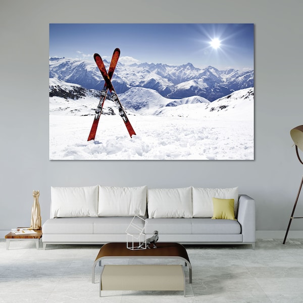 Ski Malerei Leinwand Kunst Ski Wand Dekor für Wohnzimmer Skifahren Kunstwerk Skifahren Zeitgenössische Wand Dekor Ski Winter Sport Druck auf Leinwand