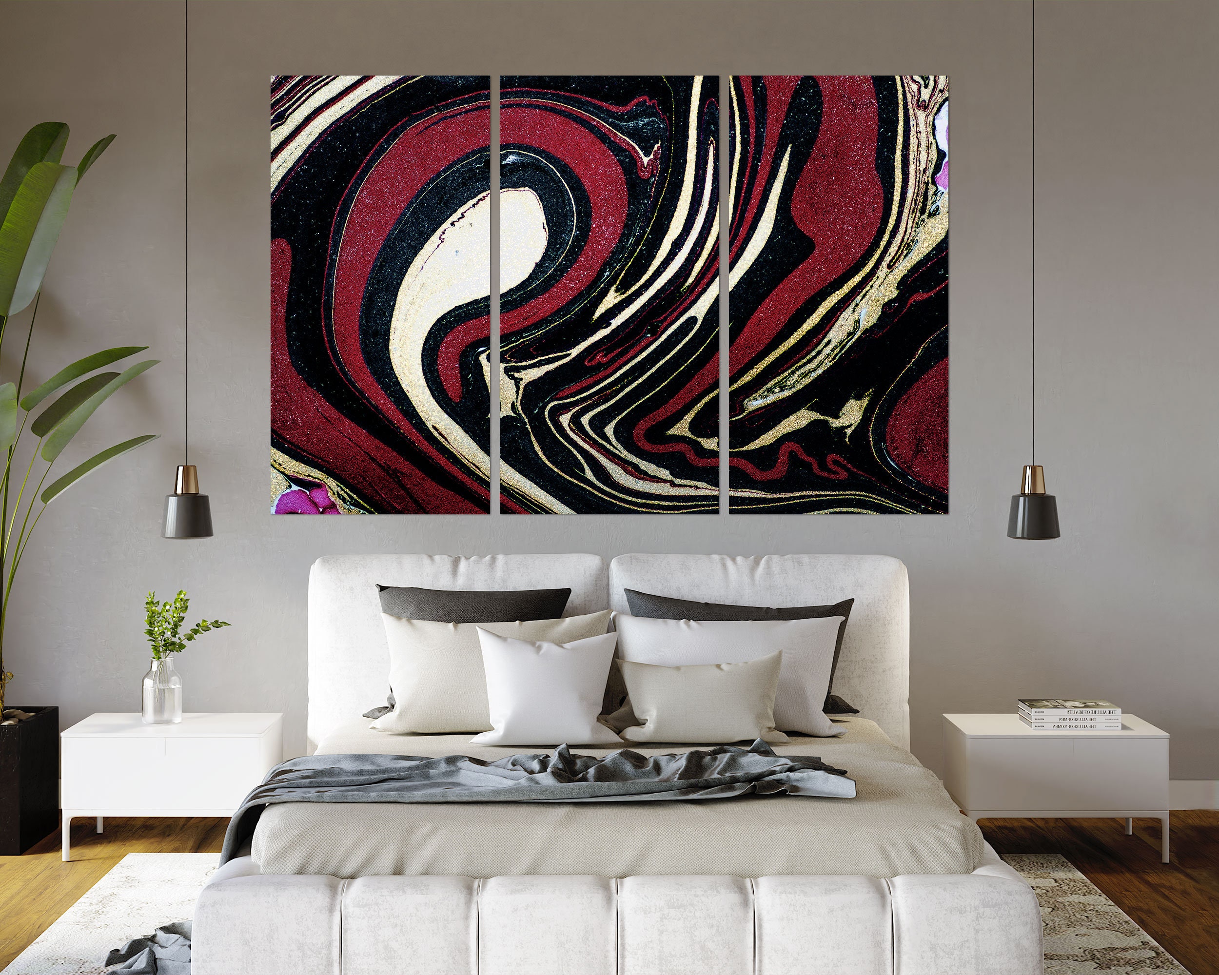 Fashion Red and Black Abstract Wall Decor Abstract Large Etsy UK