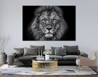 Black and White Lion Photography Print – Safari Animal Wall Art