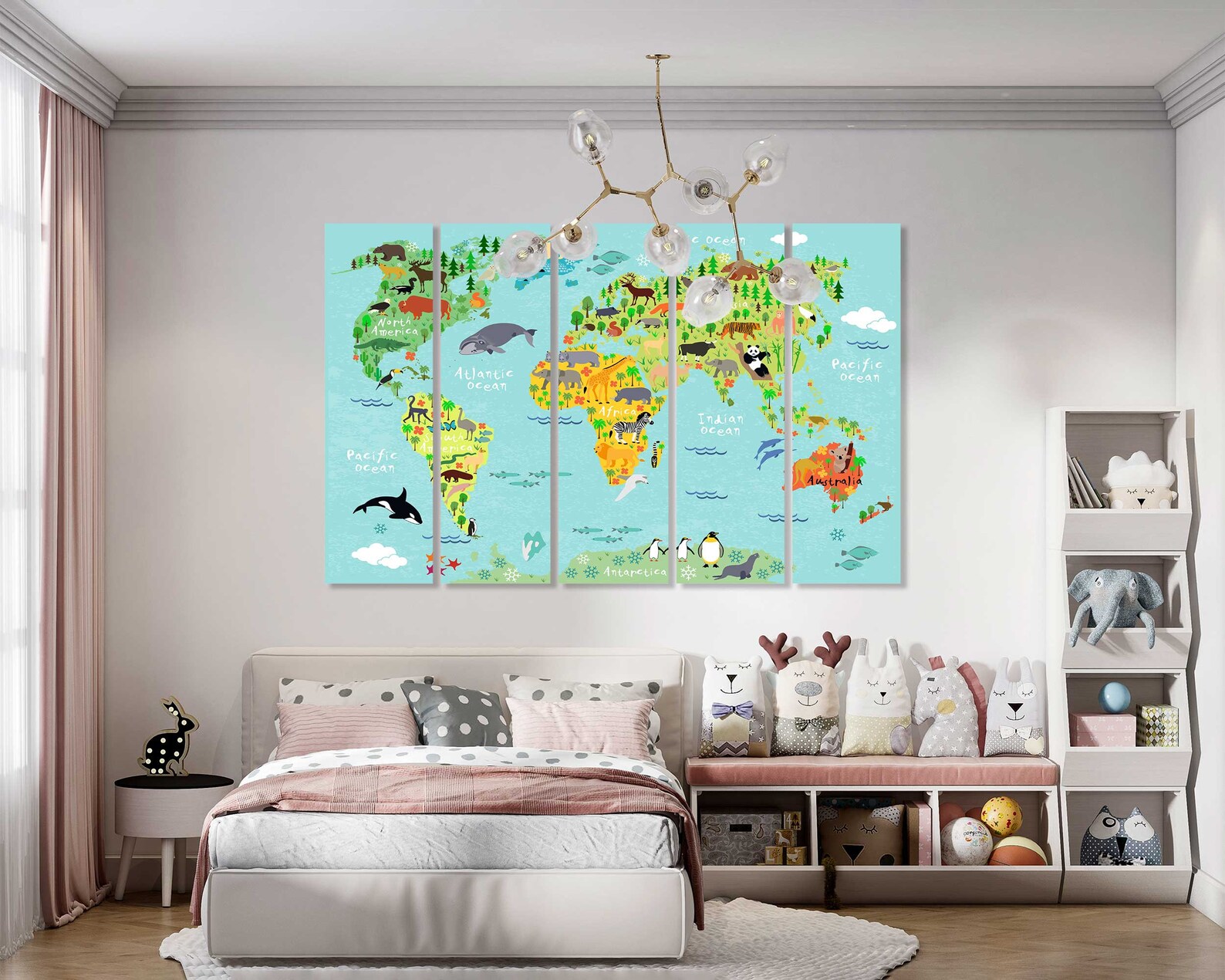 Nursery Wall Art World Map With Animals for Kids Room - Etsy