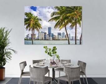 Miami Cityscape Photography Print – Tropical Skyline Wall Art | Florida Travel Poster, Palm Trees, Oceanfront Architecture Artwork