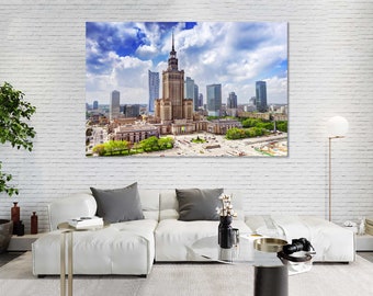 Warsaw Cityscape Print – Palace of Culture, Poland Travel Art
