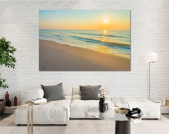 Beach Print Tropical Island Sunset Canvas, Bathroom Wall Art Ready to Hang