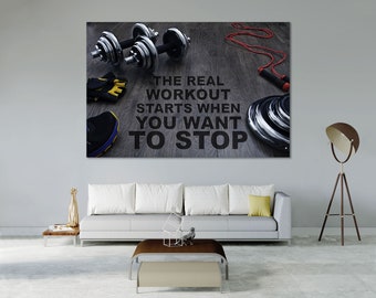 Fitness Motivation Poster Photography Print – Gym Wall Art | Workout Inspiration Quote, Strength Training Decor, Dumbbells & Gear Artwork