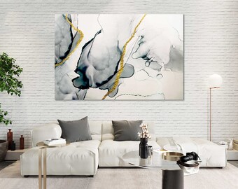 Gold Vein Abstract Canvas – Monochrome Ink Wall Art