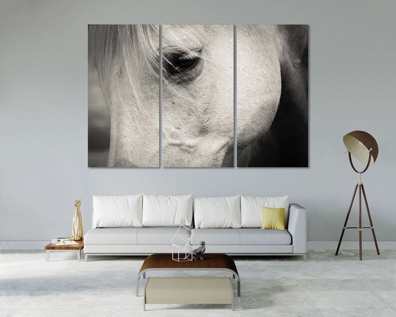 White Horse Wall Decor White Horse Portrait Canvas Print White Etsy