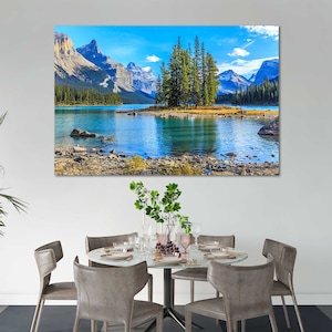 Spirit Island in Maligne Lake Canvas Wall Art Jasper National Park Wall Decor for Home & Office Alberta Canvas Print Canada Wall Art Sets