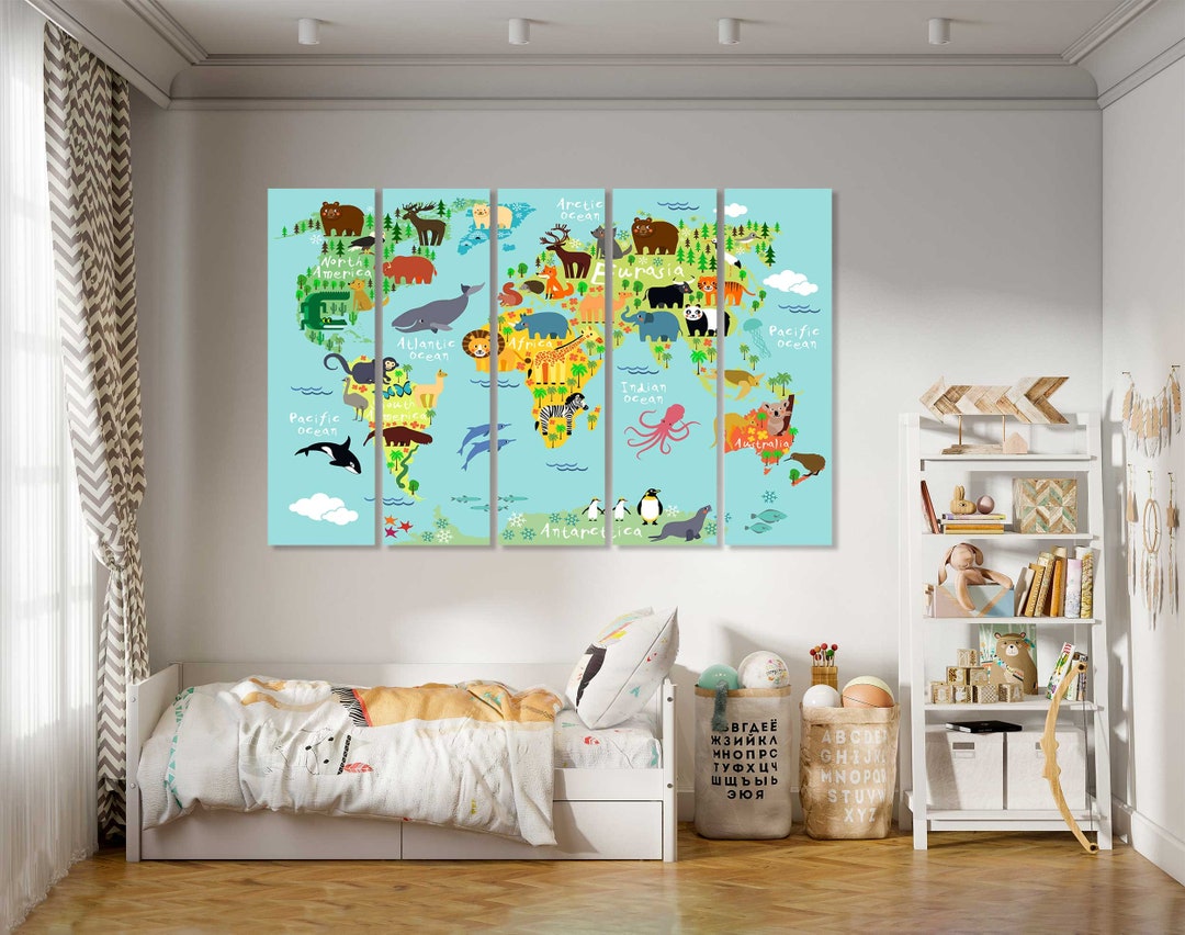 Best Animal World Map for Kids Artwork Animal Map Home Goods Wall Art ...
