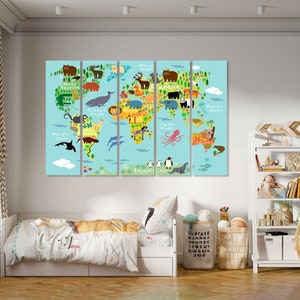 Beste Tier Welt karte für Kinder Kunstwerk Tier Karte Home Goods Wandkunst Kinder Karte Leinwand Wandbilder Kinder Weltkarte Zeitgenössische Leinwand Kunst