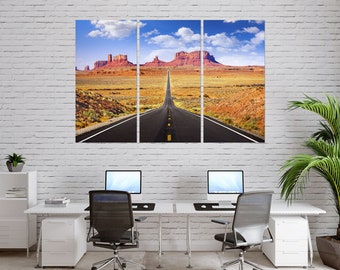 Arte de parede do Arizona, impressão em tela da estrada desértica do Monument Valley para sala de estar e escritório.