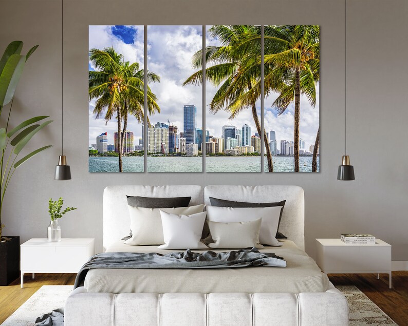 Miami Skyline Large Wall Art Miami Stylish Wall Decor Miami Etsy