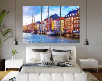 Nyhavn Pier With Color Buildings Photo Art Decor Copenhagen Modern Canvas Decor Copenhagen Cool Wall Decorations Denmark Travel Art