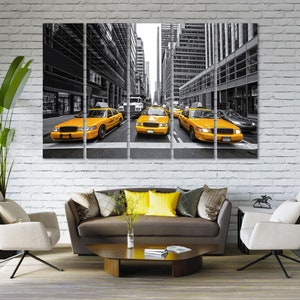 Taxi of New York City Black and White with Yellow Accents Stylish Art for Home Yellow Taxi Original Wall Decor Urban Art Decorations