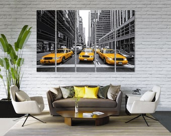Taxi of New York City Black and White with Yellow Accents Stylish Art for Home Yellow Taxi Original Wall Decor Urban Art Decorations