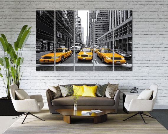 Taxi van New York City Zwart en wit met gele accenten - Etsy België
