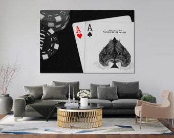 Black and White Poker Wall Art, Pocket Aces Canvas for Game Room