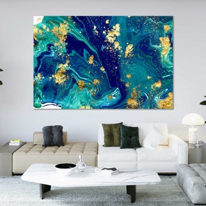 Blue and Gold Abstract Drawing Art Abstract Modern Wall Decor - Etsy