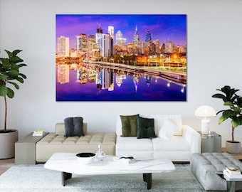 Philadelphia Skyline Canvas Print, Colorful Downtown Wall Art