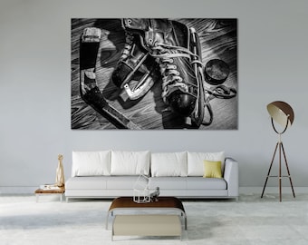 Vintage Hockey Skates Canvas Print – Rustic Sports Photography