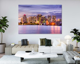 West Palm Beach Sunset Canvas Wall Art, Florida Skyline Print