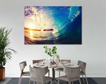 Sunset Wave Canvas Print, Seascape Wall Art