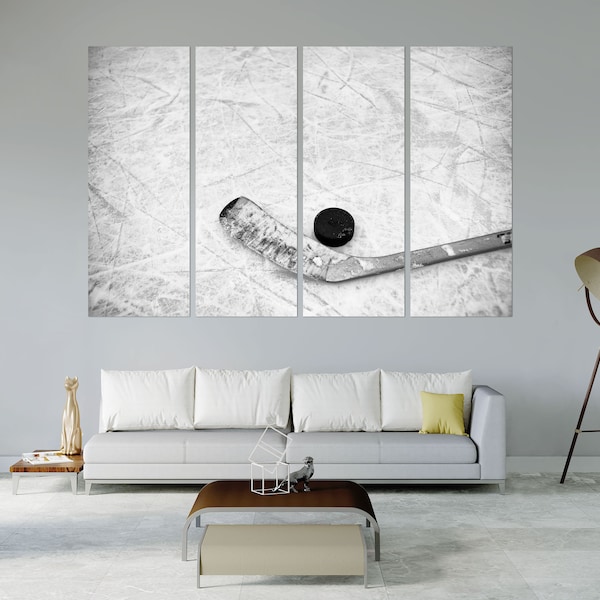 Hockey Stick and Hockey Puck Wall Art Hockey Modern Large Decor Hockey Cool Wall Art Winter Sport Design Home Decor Hockey Printing Canvas