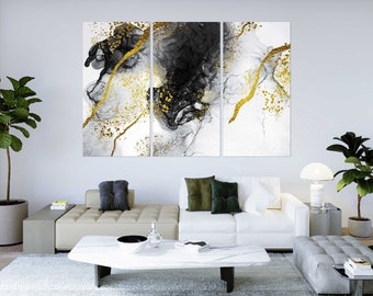 Black and Gold Marble Print – Modern Abstract Wall Art on Canvas
