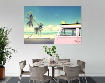 Surf Van Canvas Wall Art, Retro Beach Decor for Coastal Rooms