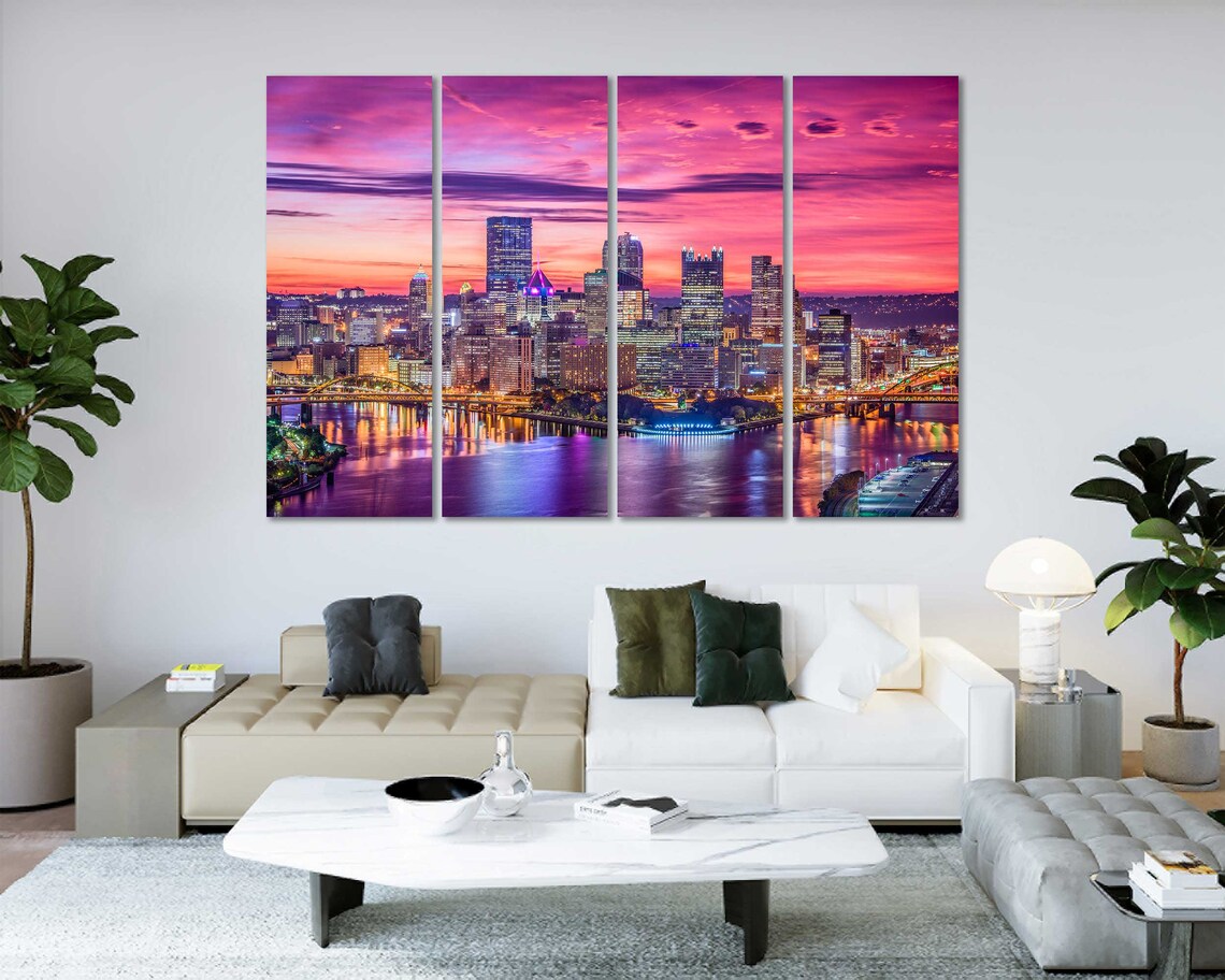 Wonderful Pittsburgh City at Night Pittsburgh Wall Print Art Etsy
