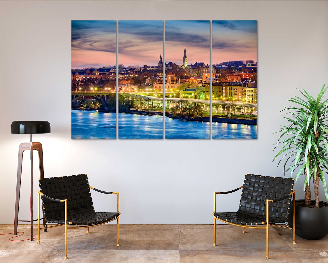 skyline on the Potomac River Canvas Wall Etsy