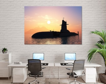 Submarine Sunset Canvas Print, Military Wall Art for Office or Living Room