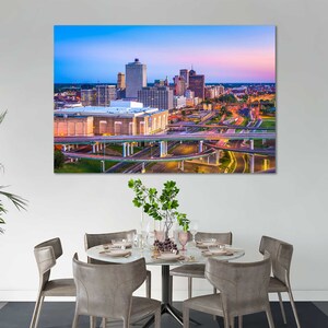 Sunset Over Memphis Downtown Memphis Cityscape on Canvas Print Cool Decor for Home Travel Gift for Home City in Tennessee