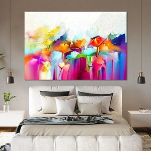 Abstract Floral Wall Art Print – Colorful Modern Flowers Painting | Vibrant Contemporary Artwork, Bold Home Decor Poster