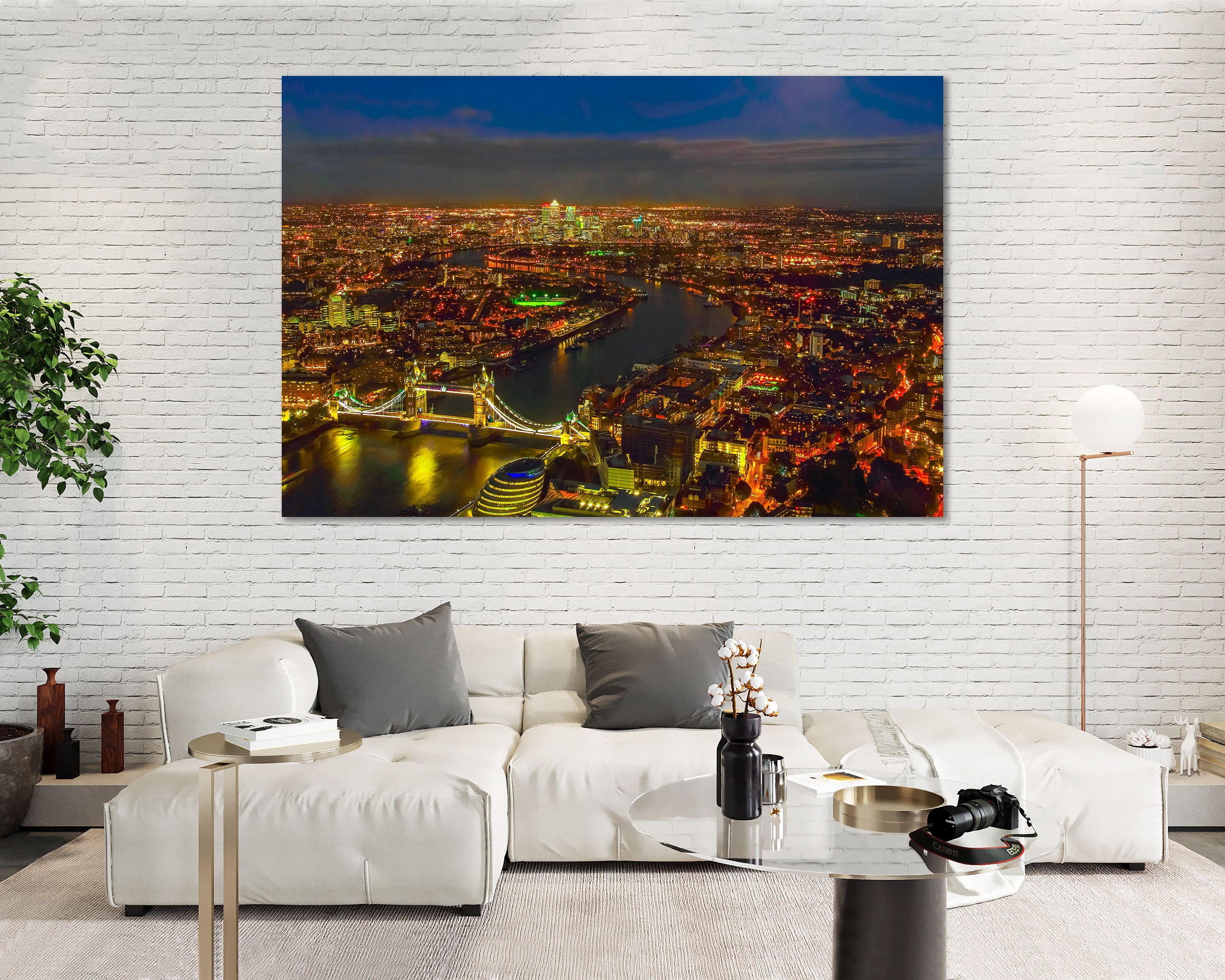 View on London at Night Night London Cityscape Central London with Tower Bridge on Canvas Print Downtown London for Decor Wall England Art