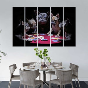 Chiens Jouant dans un jeu de poker Drôle de décor mural Poker Art moderne Jetons de poker Design Art Poker Cartes à jouer Grand art mural contemporain