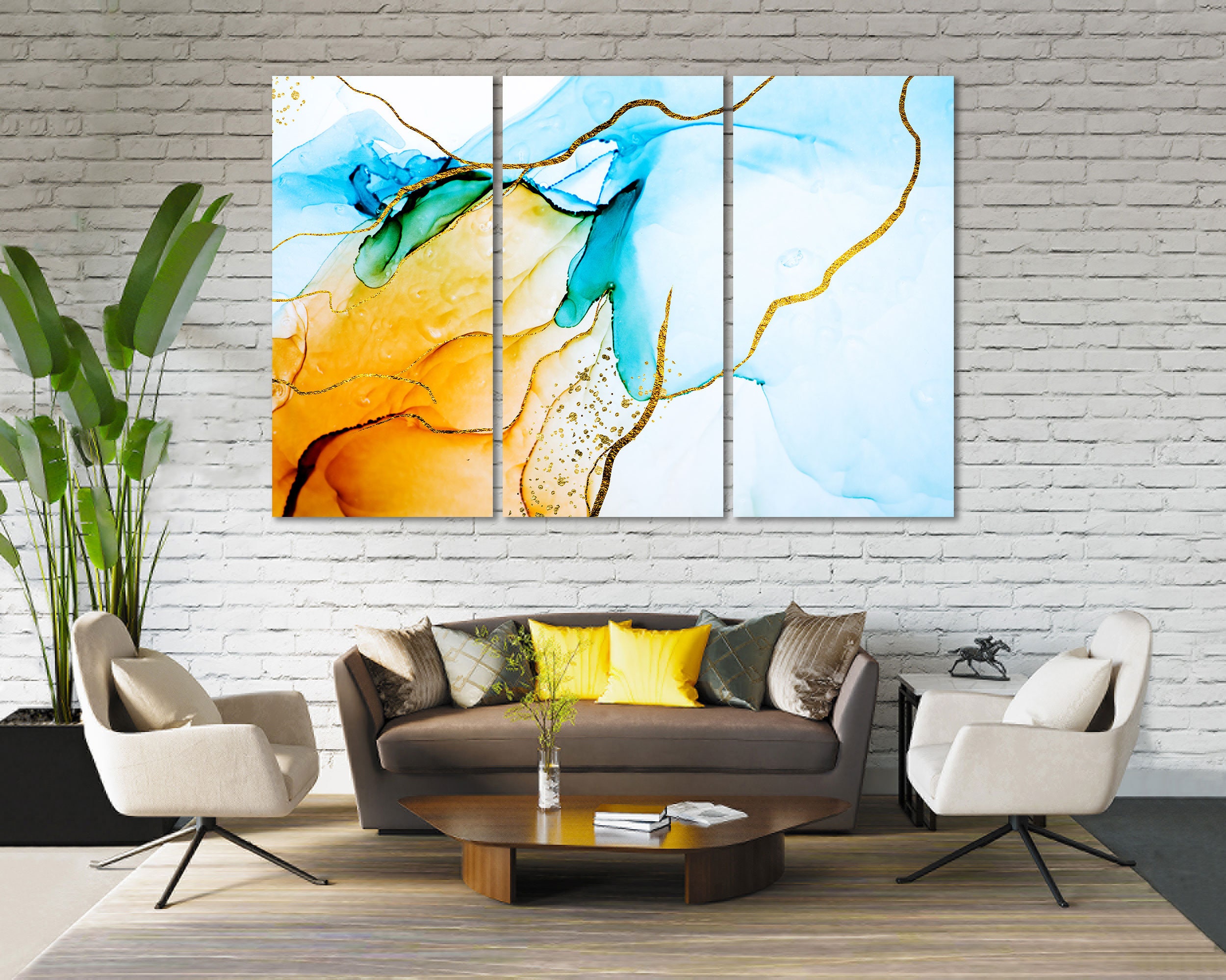 Yellow and Blue Abstract Wall Canvas Art Abstract Canvas Home Etsy
