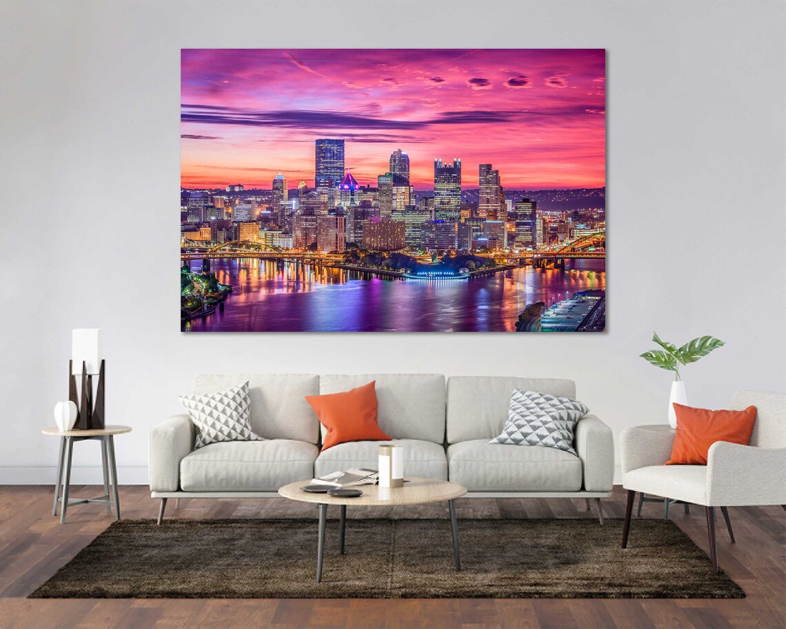 Wonderful Pittsburgh City at Night Pittsburgh Wall Print Art Etsy