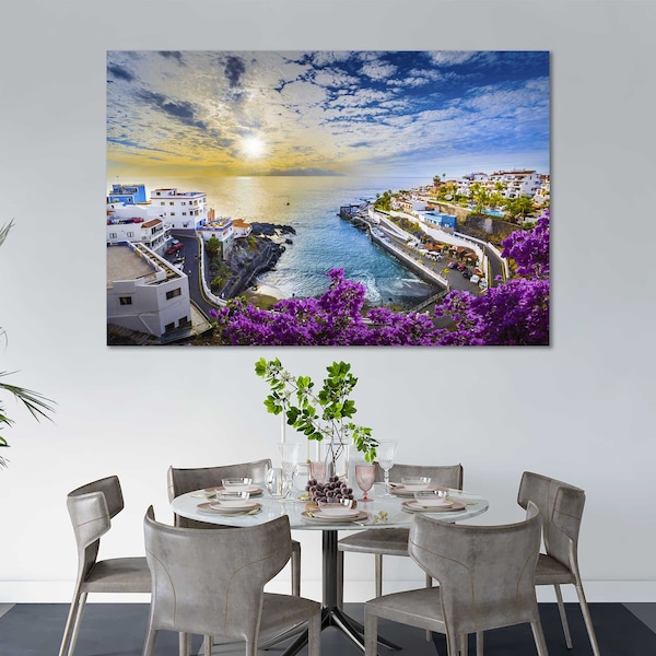 Puerto de Santiago City at Sunrise Room Wall Art Tenerife Living Room Wall Pictures Canary Island Canvas Wall Paintings Spain Modern Decor