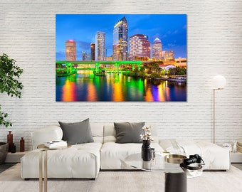 Tampa Skyline Canvas Wall Art - Vibrant Night Cityscape Print